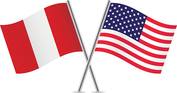 American and Peruvian flags. Vector illustration.